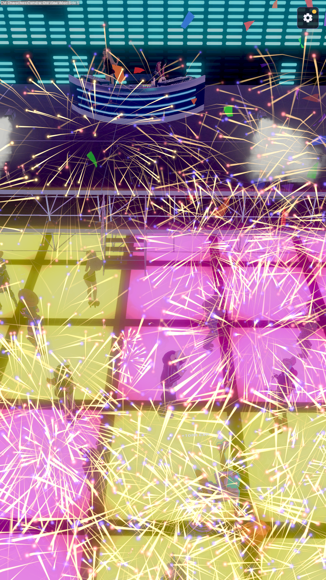 Characters, pets, and gift effects on the Neon Candy floor