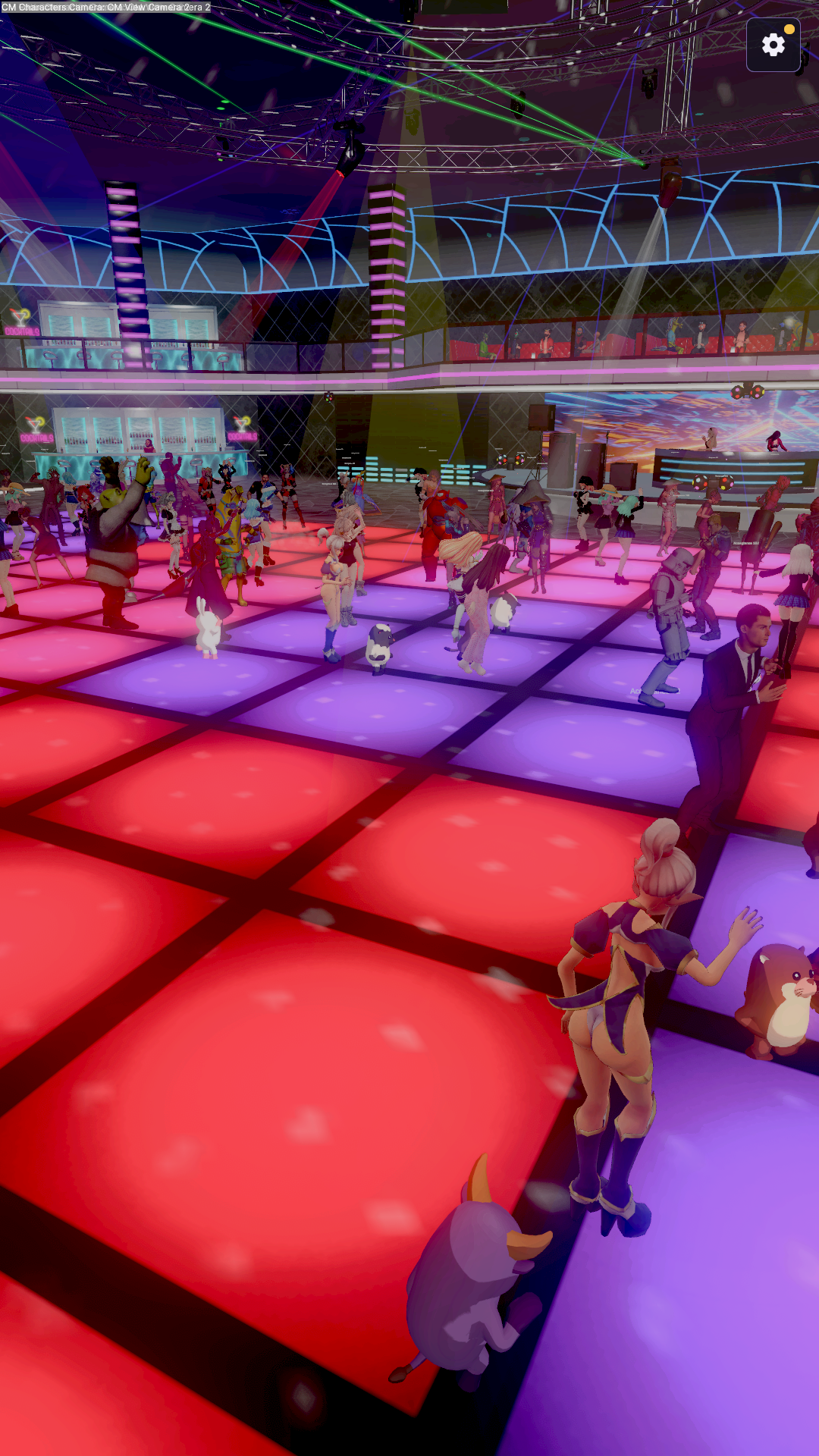 A crowd of characters dancing on the Night Club floor